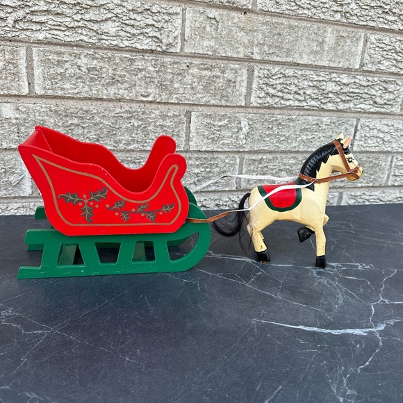 Kurt Adler Holiday Christmas Kurt Adler Wooden Horse Sleigh Card